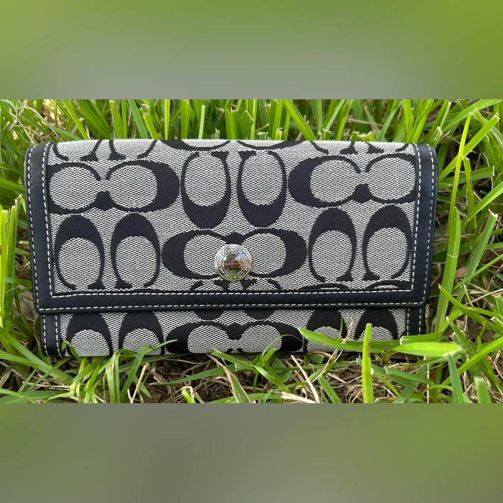 Coach Black and White Signature Wallet